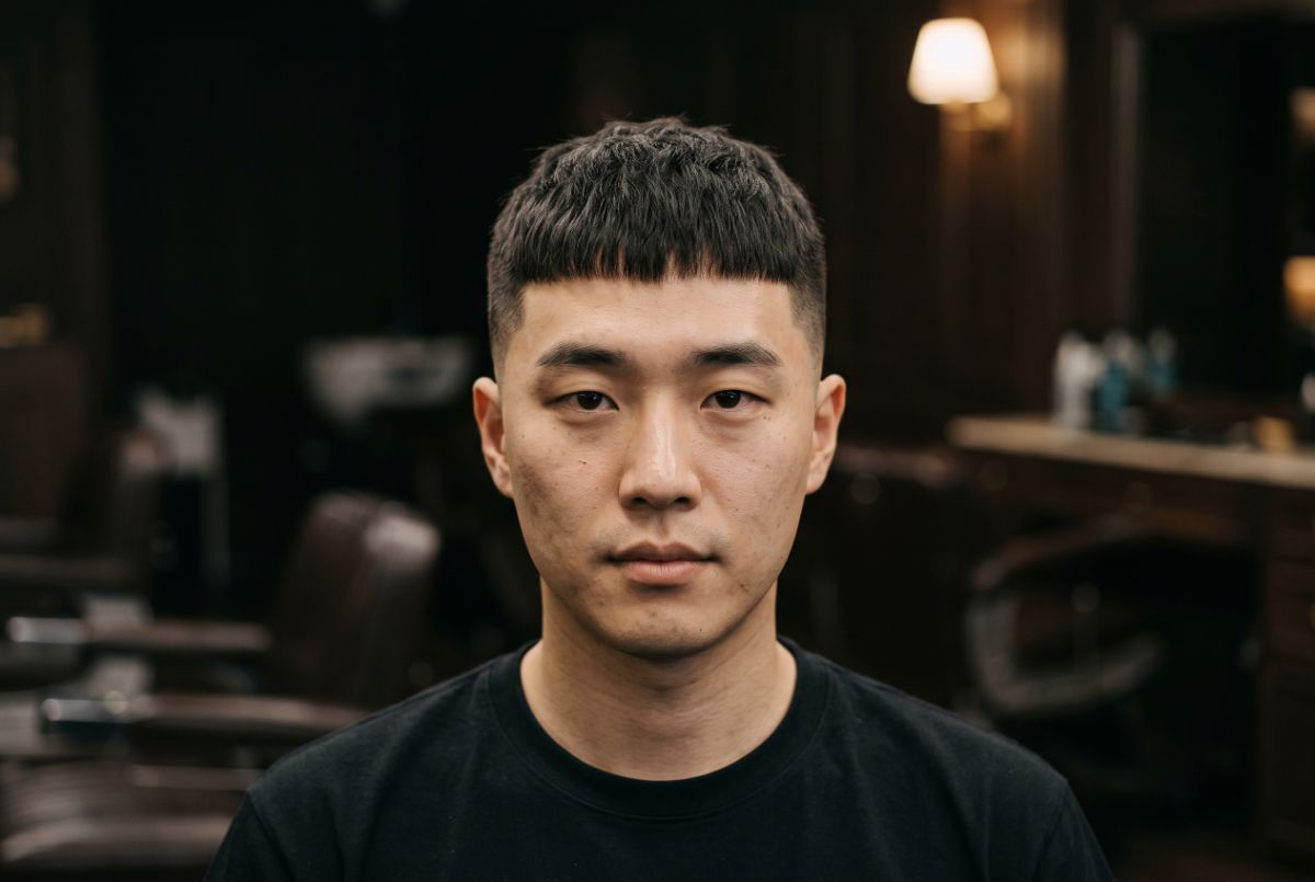 앞머리를 짧게 정리한 크롭컷 스타일