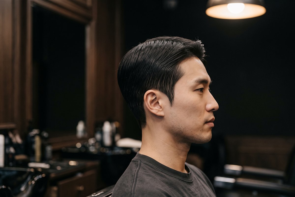 옆머리를 차분하게 눌러 준 다운펌 스타일